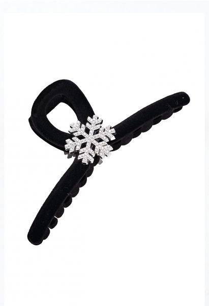 Rhinestone Snowflake Velvet Hair Claw in Black