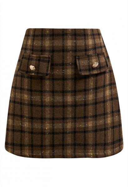 Flickering Plaid Mini Bud Skirt in Brown