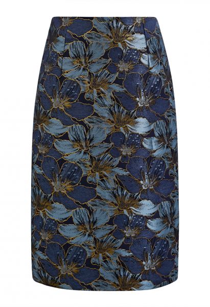 Opulent Bloom Jacquard Pencil Midi Skirt