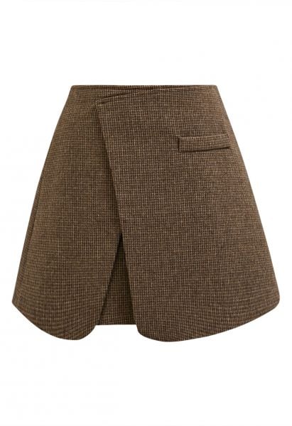 Houndstooth Fake Welt Pocket Flap Mini Skorts