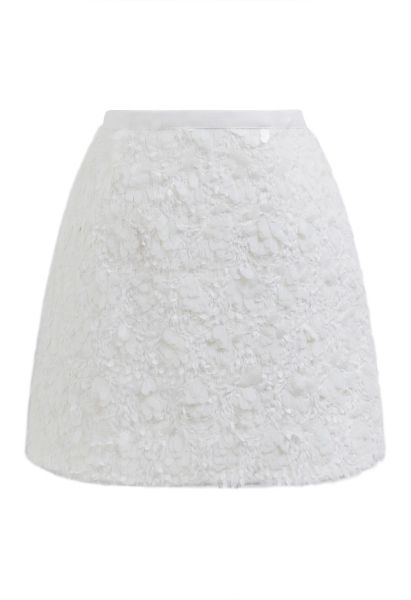 Petal Sequin Embellished Fuzzy Mini Bud Skirt