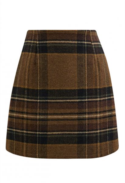 Retro Chic Plaid Mini Bud Skirt in Caramel