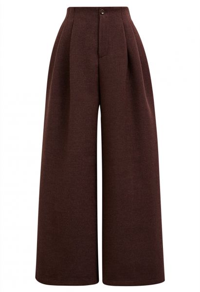 Side Pockets Pleats Wide-Leg Pants in Burgundy