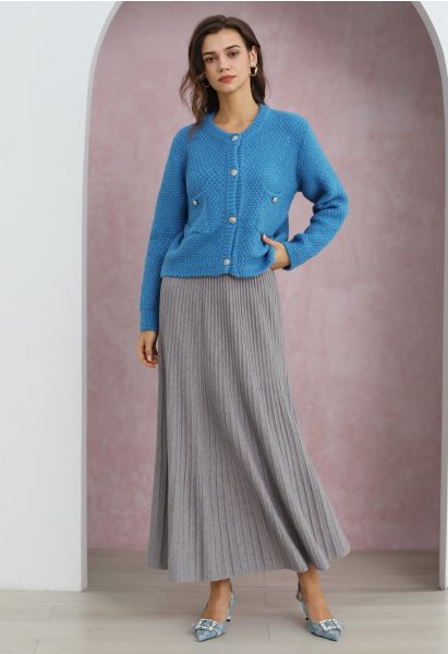 Gentle Touch Ribbed Knit Maxi Skirt in Grey