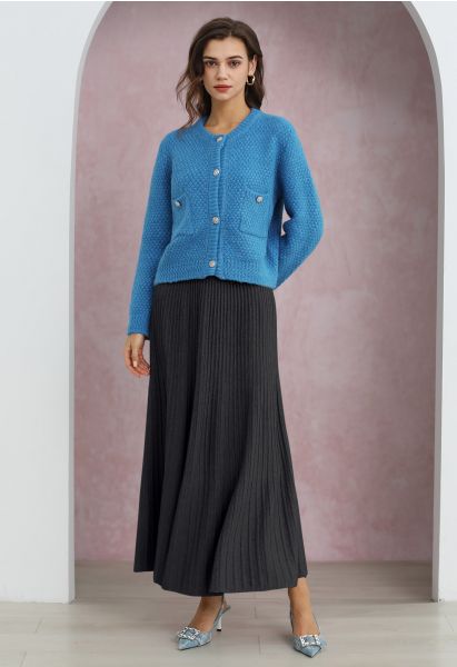 Gentle Touch Ribbed Knit Maxi Skirt in Black