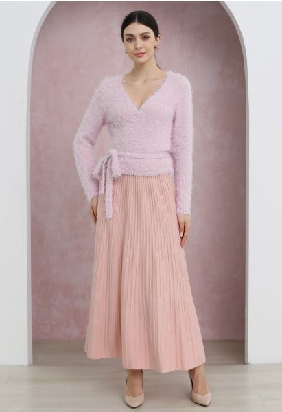 Gentle Touch Ribbed Knit Maxi Skirt in Light Pink