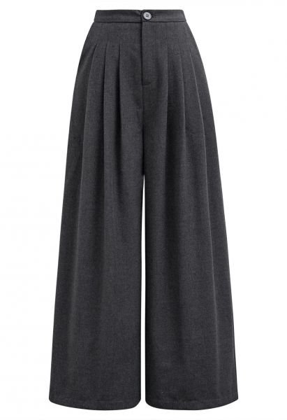 Modern Look Side Pocket Pleats Palazzo Pants in Smoke