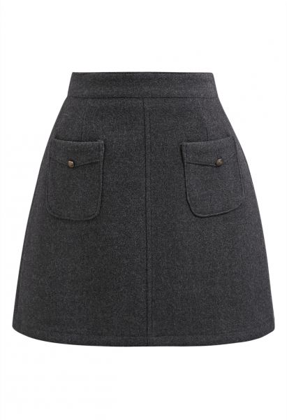 Retro Button Patch Pockets Mini Bud Skirt in Smoke