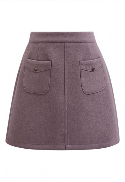 Retro Button Patch Pockets Mini Bud Skirt in Lilac