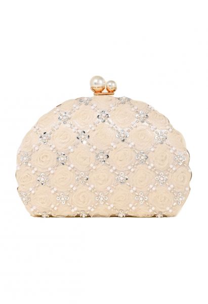 Rose Diamond-Shape Pearl Seashell Clutch