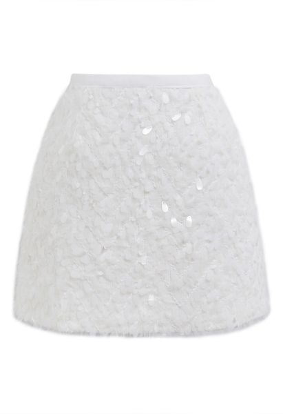 Petal Sequin Embellished Fuzzy Mini Bud Skirt