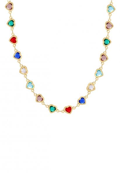 Chromatic Heart Rhinestones Necklace