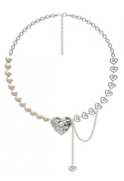 Pearly Hollow Heart Spliced Necklace