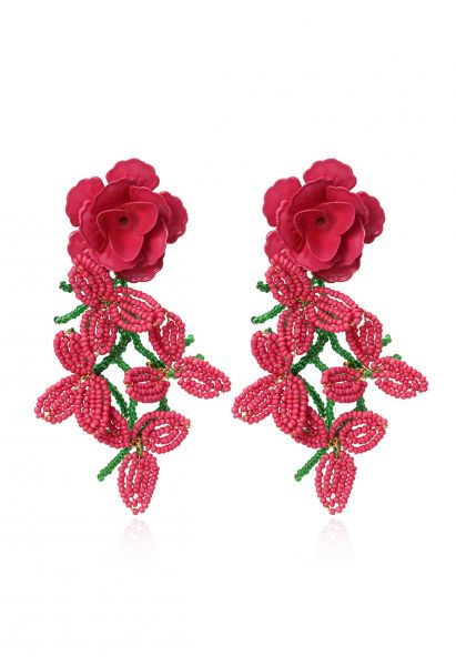 Pinky Beaded Flower Earrings