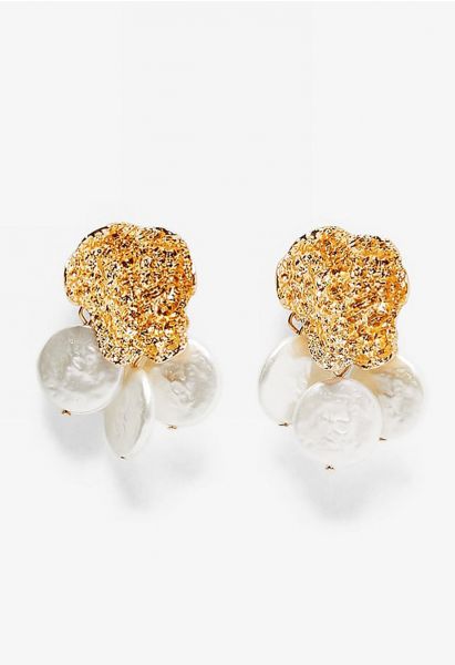 Golden Petal Coin Pearls Drop Earrings