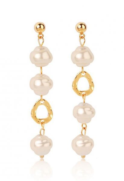 Pearl and Gold Circle Drop Earrings