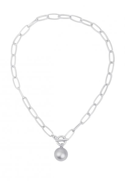 Silver Ball Oval Chain Necklace