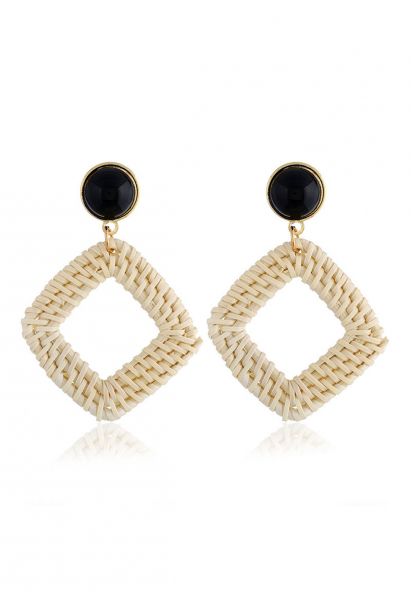 Square Rattan Straw Earrings