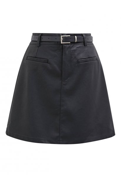 Faux Leather Belt Mini Bud Skirt 