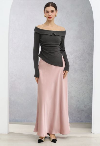 Timeless Elegance Satin A-Line Maxi Skirt in Light Pink