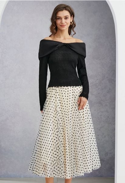 My Secret Garden Tulle Maxi Skirt in Cream Dots