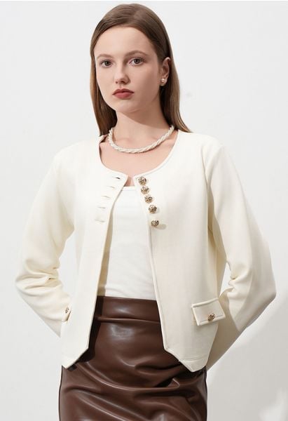 Posh Pursuits Fake Flap Pockets Buttoned Coat in Cream