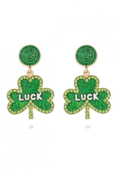 Luck Clover Rhinestone Oil Spilling Earrings