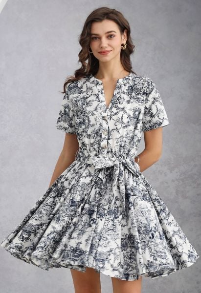 Baroque-Inspired Self-Tie Bowknot Frilling Hem Dress