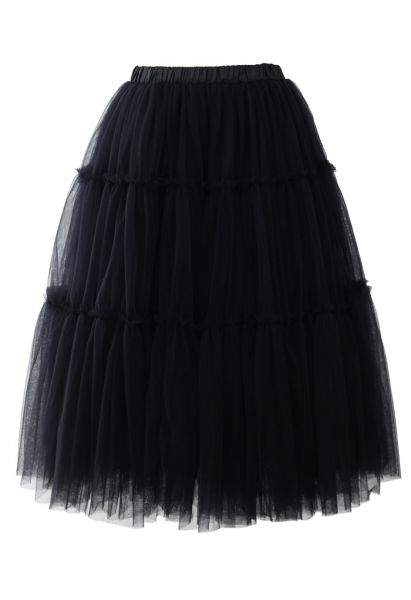 Amore Tulle Midi Skirt in Black