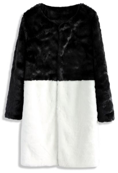 Contrast Allure Faux Fur Coat in Black