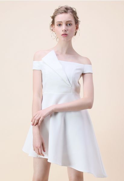 Charming in Asymmetry Off-shoulder Dress in White