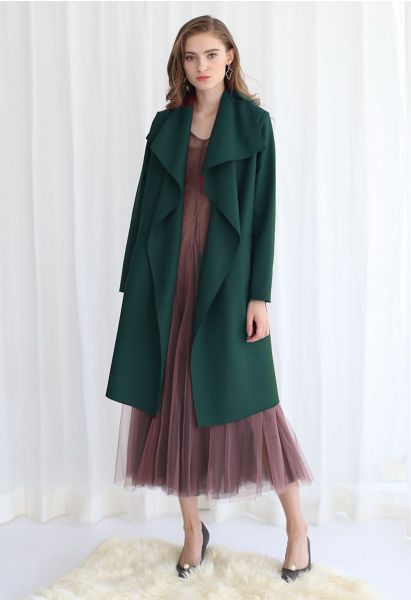 Free Myself Open Front Wool-Blend Coat in Emerald