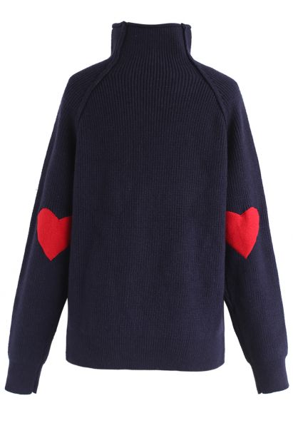 Heart and Soul Patched Knit Sweater in Navy