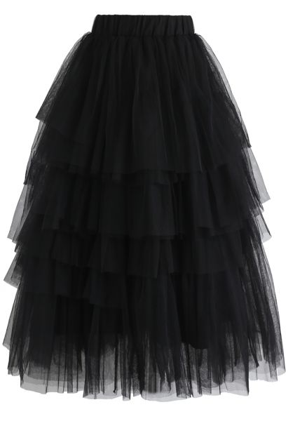 Love Me More Layered Tulle Skirt in Black