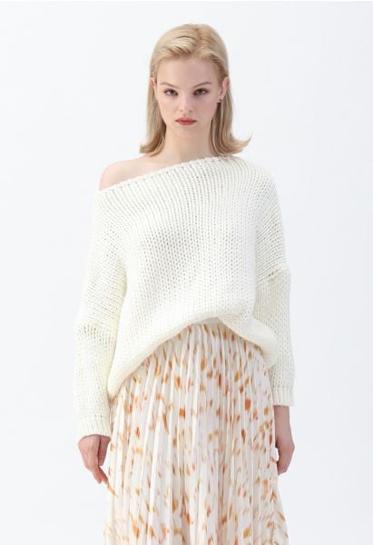 The Other Side of Chunky Hand Knit Sweater in White 