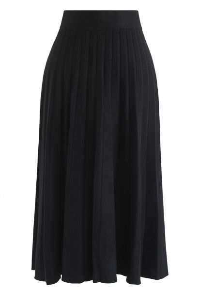 Parallel A-Line Knit Midi Skirt in Black