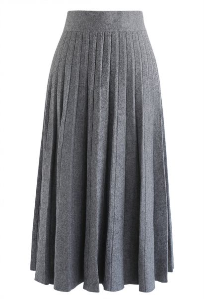 Parallel A-Line Knit Midi Skirt in Grey