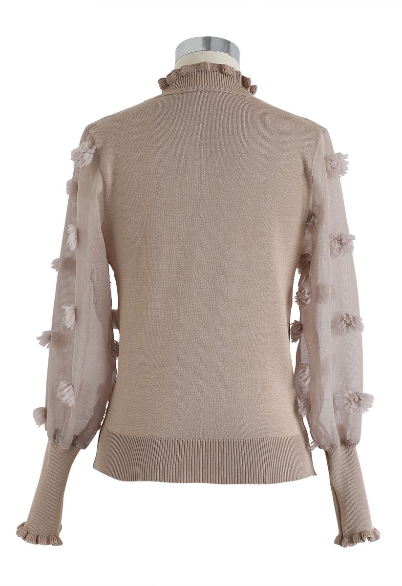 Cotton Candy Sheer Sleeves Knit Top in Taupe
