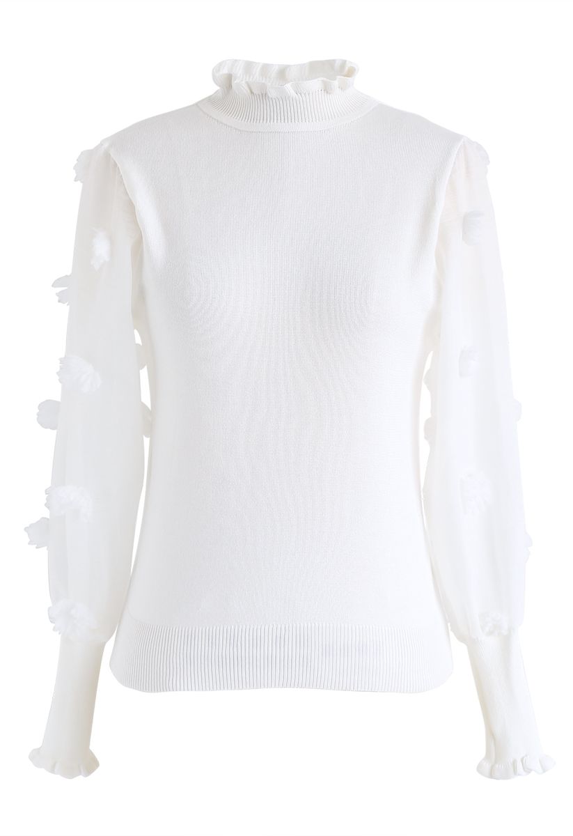 Cotton Candy Sheer Sleeves Knit Top in White