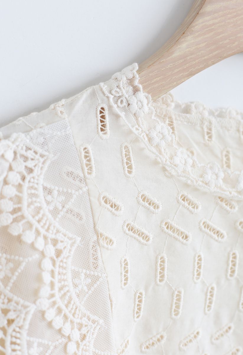 Eyelet Trim Lace Crochet Top in Cream - Retro, Indie and Unique Fashion