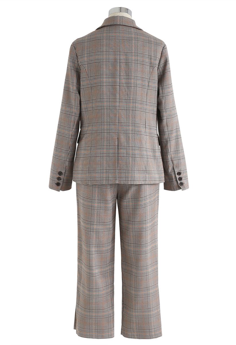Double-Breasted Plaid Blazer and Pants Set