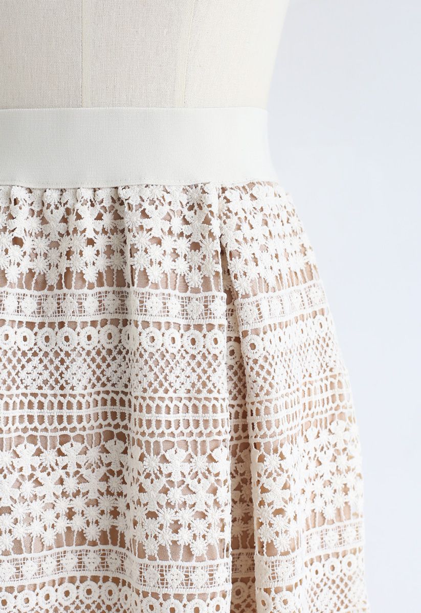 Floral Crochet Midi Skirt in Cream - Retro, Indie and Unique Fashion