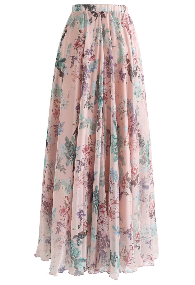 Pinky Blossom Watercolor Maxi Skirt - Retro, Indie and Unique Fashion