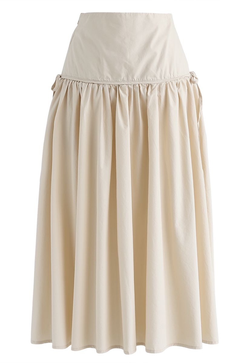 High-Waisted A-Line Midi Skirt in Sand