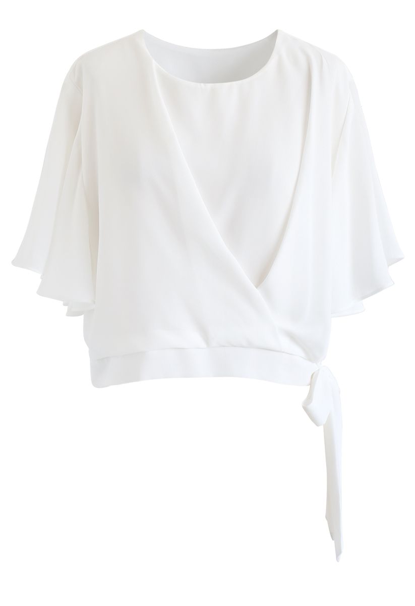 Bowknot Side Chiffon Cape Top in White