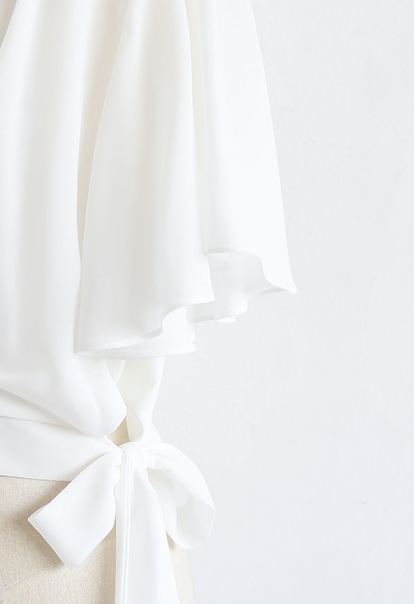 Bowknot Side Chiffon Cape Top in White
