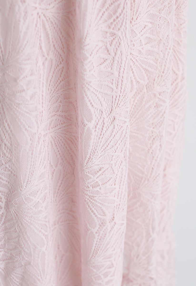 Bowknot Crochet Trim Lace Dress in Pink
