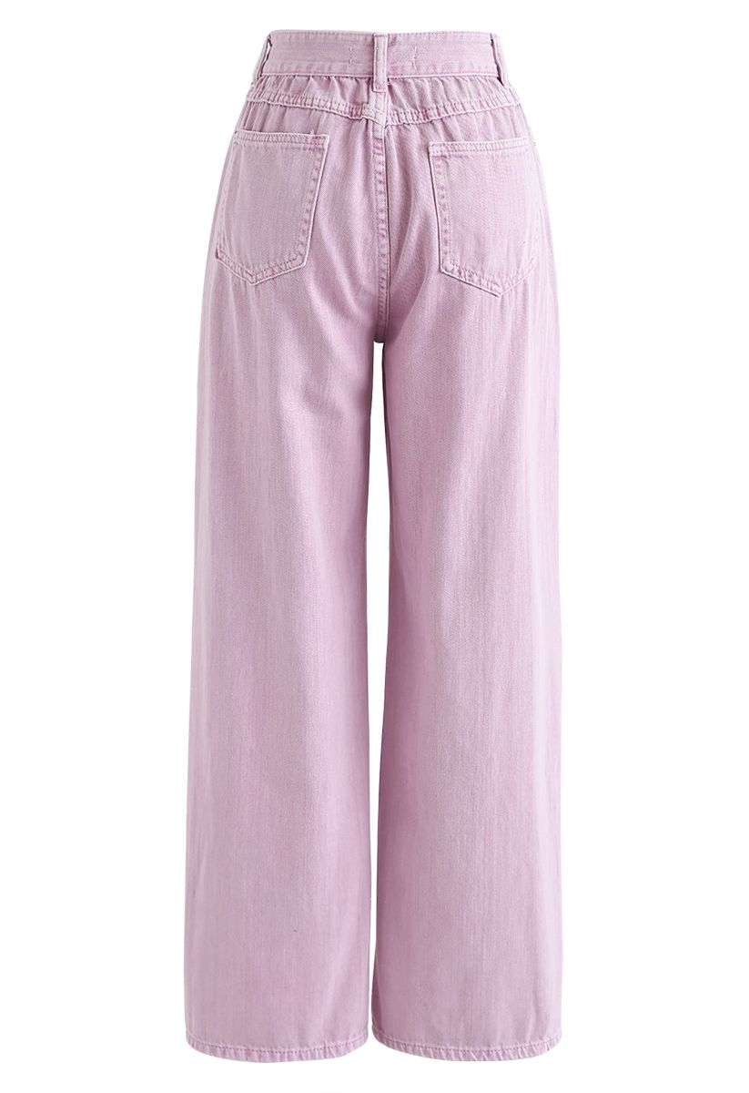 Wide-Leg Cropped Jeans in Taffy Pink