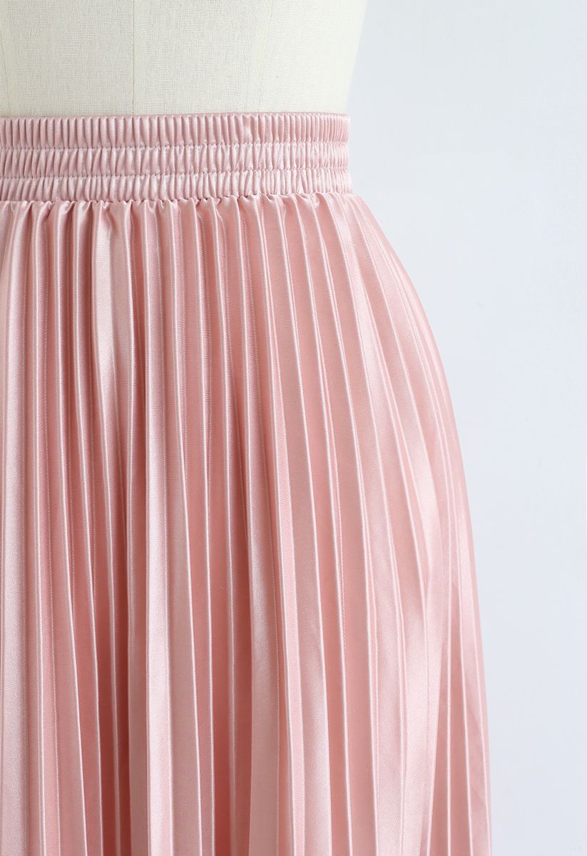 Full Pleated Midi Skirt in Peach