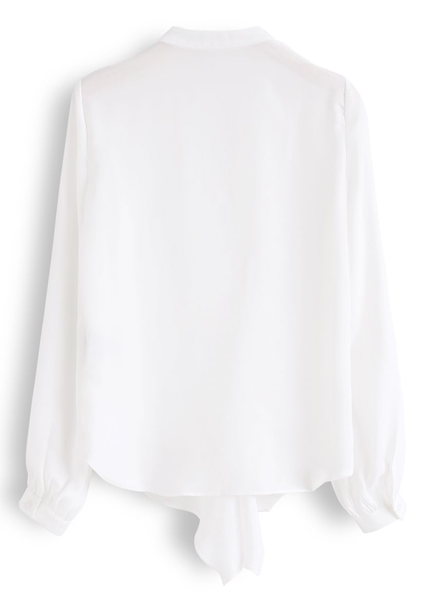 Front Ruffle V-Neck Shirt in White